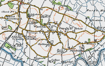Old map of Wheatacre Marshes in 1921