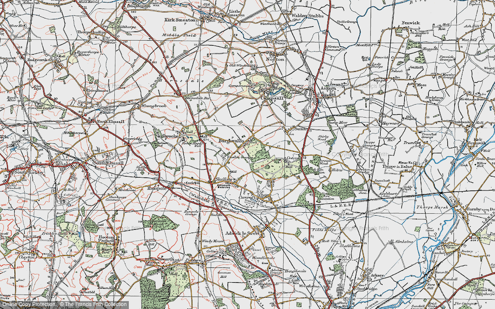 Old Map of Historic Map covering Burghwallis Grange in 1923
