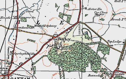 Old map of Burley on the Hill in 1921