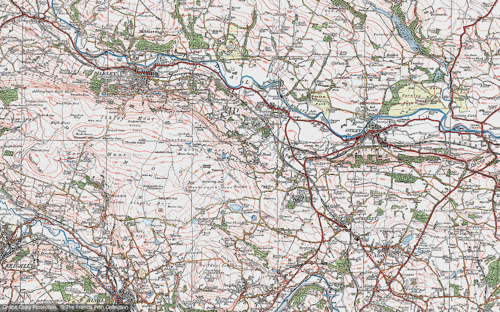 Old Map of Historic Map covering Burley Moor in 1925