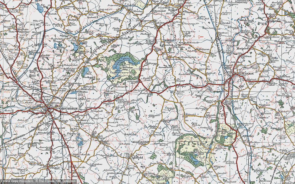 Old Map of Burleydam, 1921 in 1921