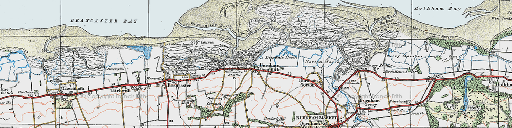 Old map of Burnham Deepdale in 1921