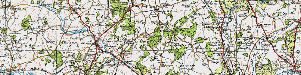 Old map of Burnham Green in 1920