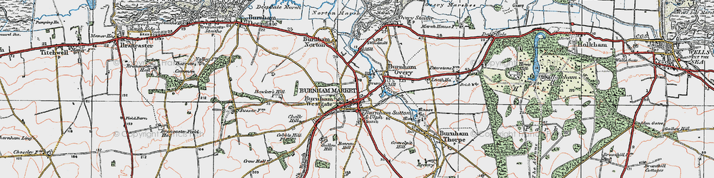 Old map of Burnham Market in 1921