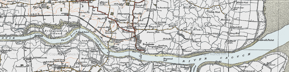 Old map of Burnham-On-Crouch in 1921