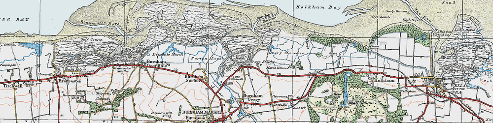 Old map of Burnham Overy Staithe in 1921