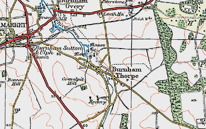 Old map of Burnham Thorpe in 1921