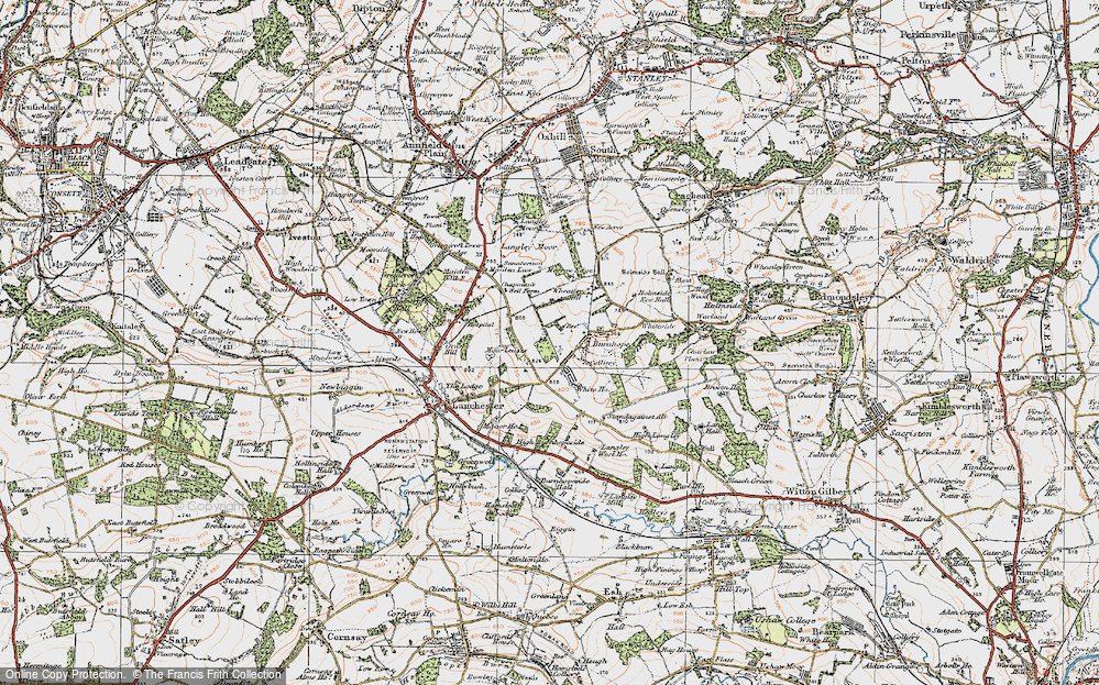 Old Map of Burnhope, 1925 in 1925