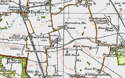 Old map of Burradon Ho in 1925