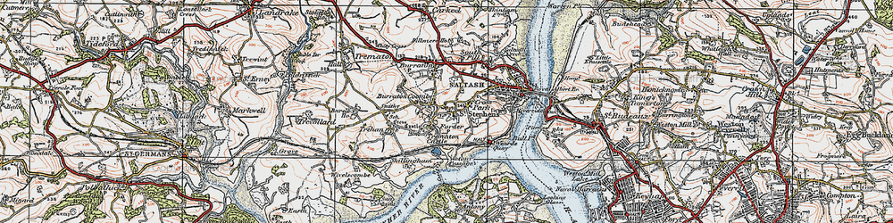 Old map of Burraton Coombe in 1919