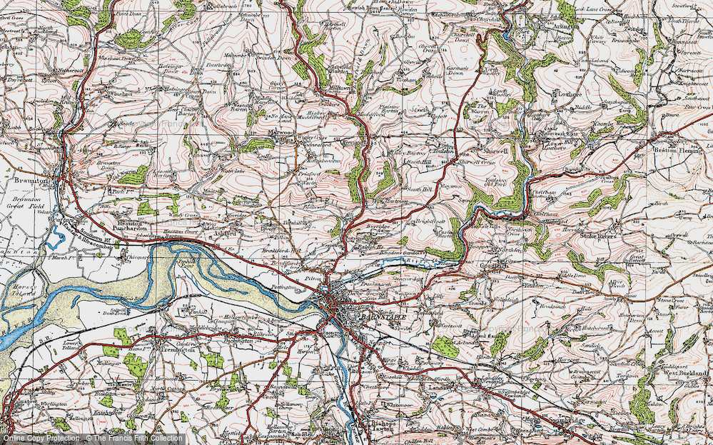 Old Map of Historic Map covering Bradiford Water in 1919