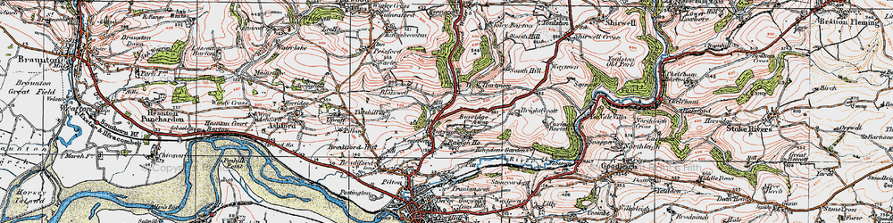 Old map of Bradiford Water in 1919