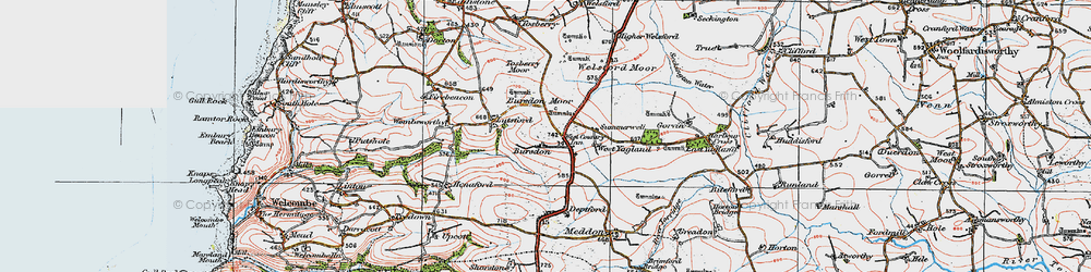 Old map of Bursdon Moor in 1919
