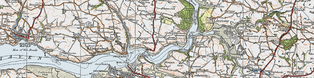 Old map of Burton in 1922