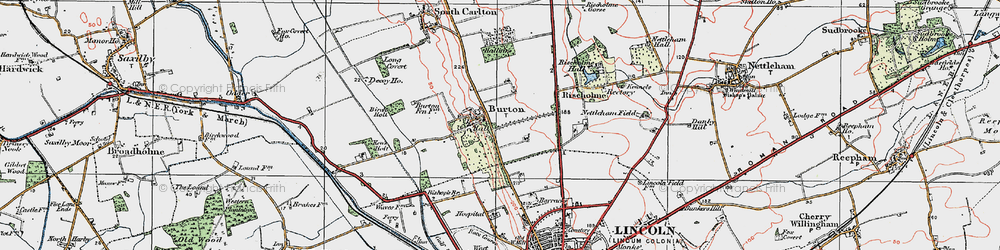 Old map of Burton-by-Lincoln in 1923