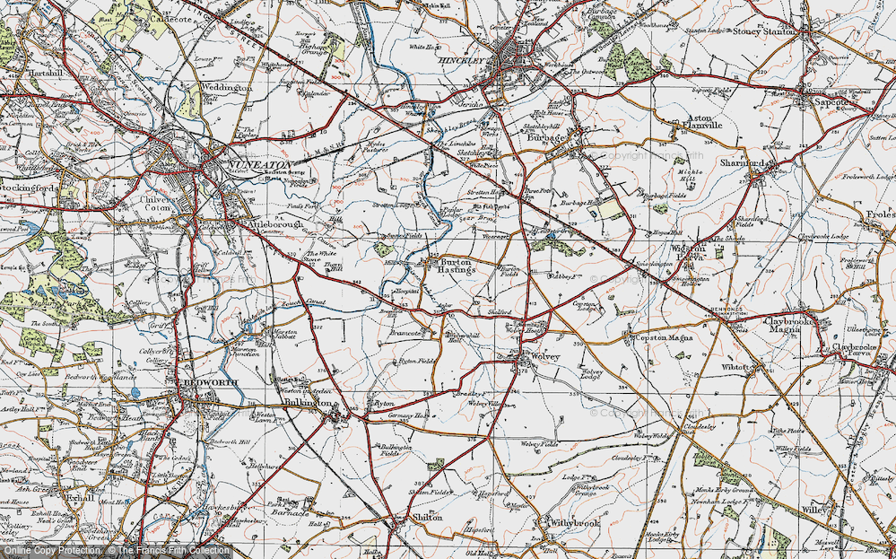 Old Map of Historic Map covering Burton Fields in 1920