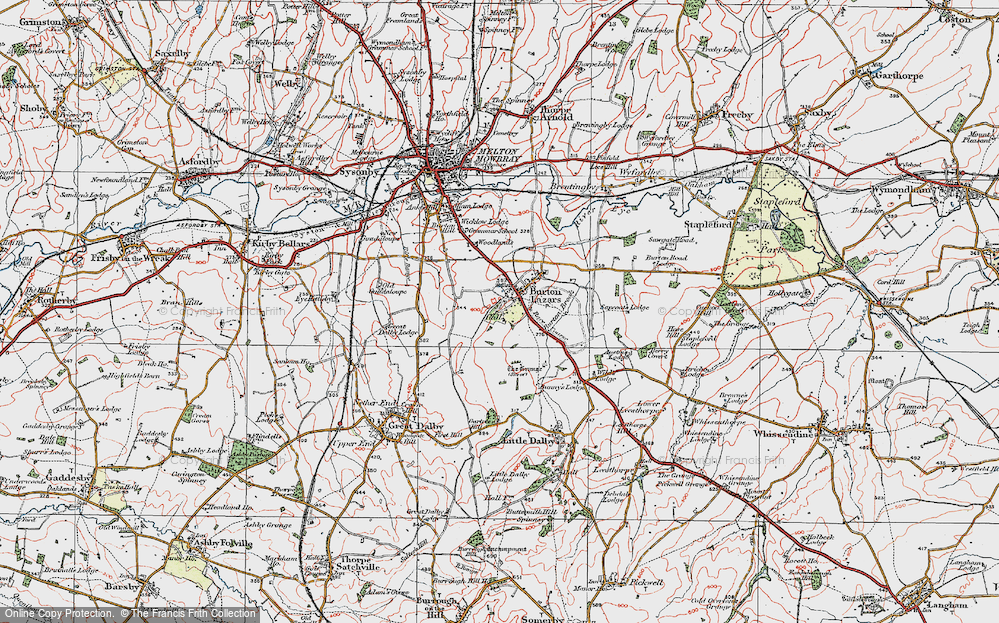 Old Map of Historic Map covering Burton Brook in 1921