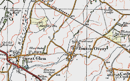 Old map of Burton Overy in 1921