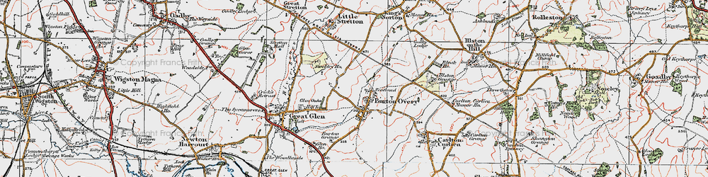 Old map of Burton Overy in 1921