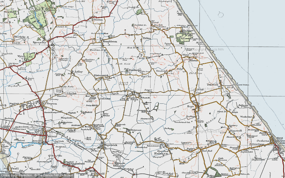 Old Map of Historic Map covering Willow Toft Fox Covert in 1924