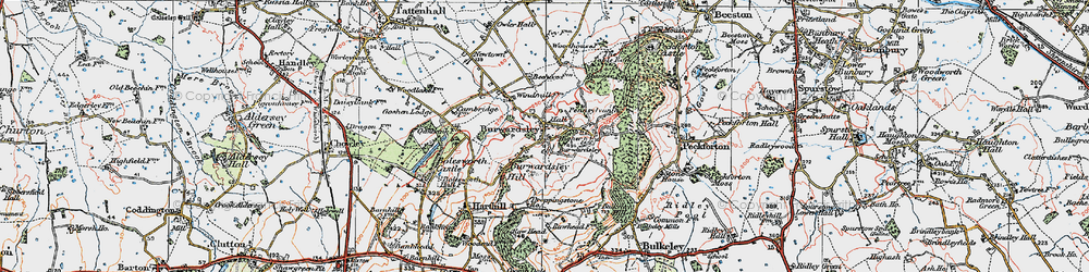 Old map of Burwardsley in 1923
