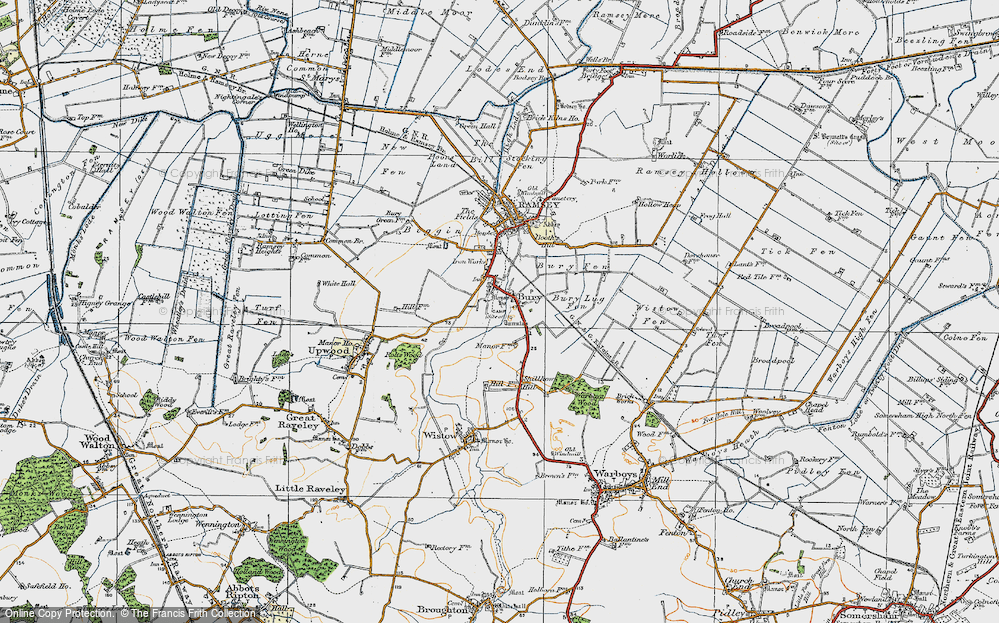 Old Map of Historic Map covering Bury Fen in 1920