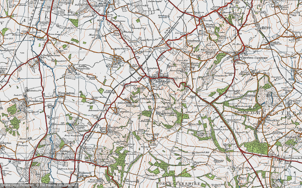 Old Map of Historic Map covering Broadway Tower Country Park in 1919