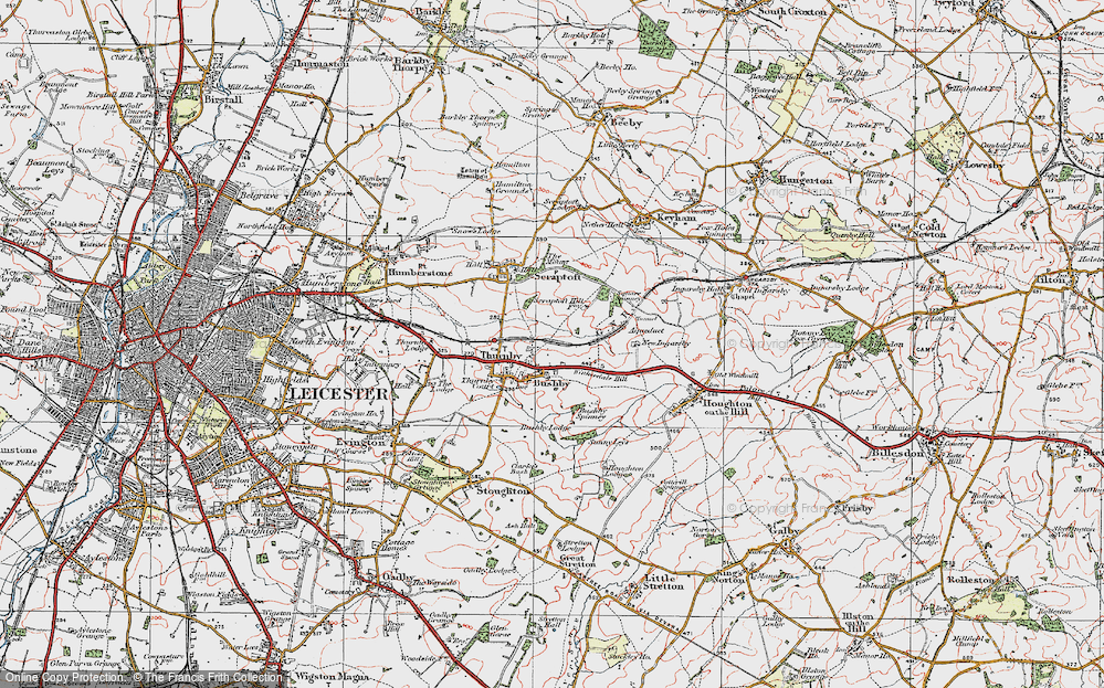 Old Map of Historic Map covering Bushby Spinney in 1921