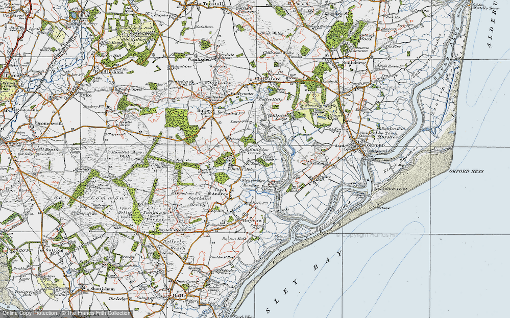 Old Map of Historic Map covering Butley River in 1921