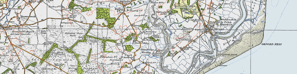Old map of Butley High Corner in 1921