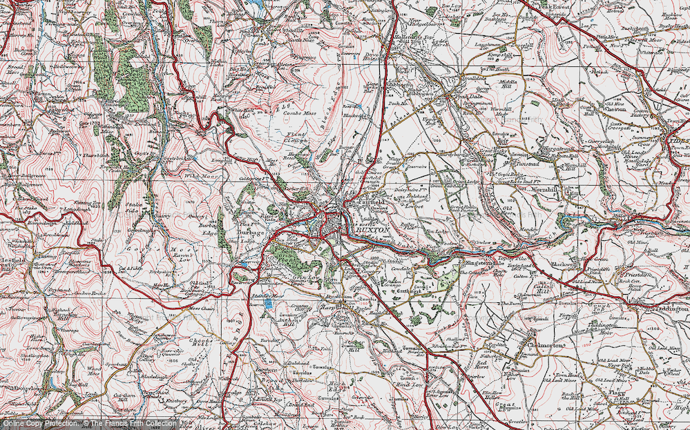 Old Map of Historic Map covering Aqvae Arnemetiae (Buxton) in 1923