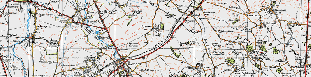 Old map of Bygrave in 1919