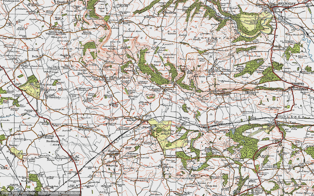 Old Map of Historic Map covering Brink Hill in 1925