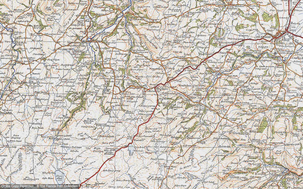 Old Map of Historic Map covering Brynrhedyn in 1922