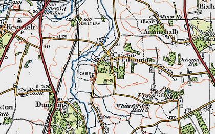 Old map of Caistor St Edmund in 1922