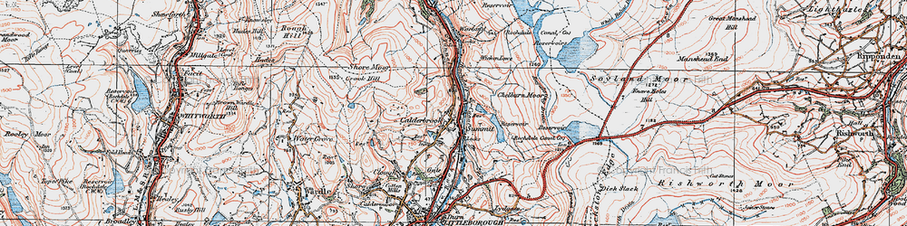 Old map of Blackstone Edge Reservoir in 1925