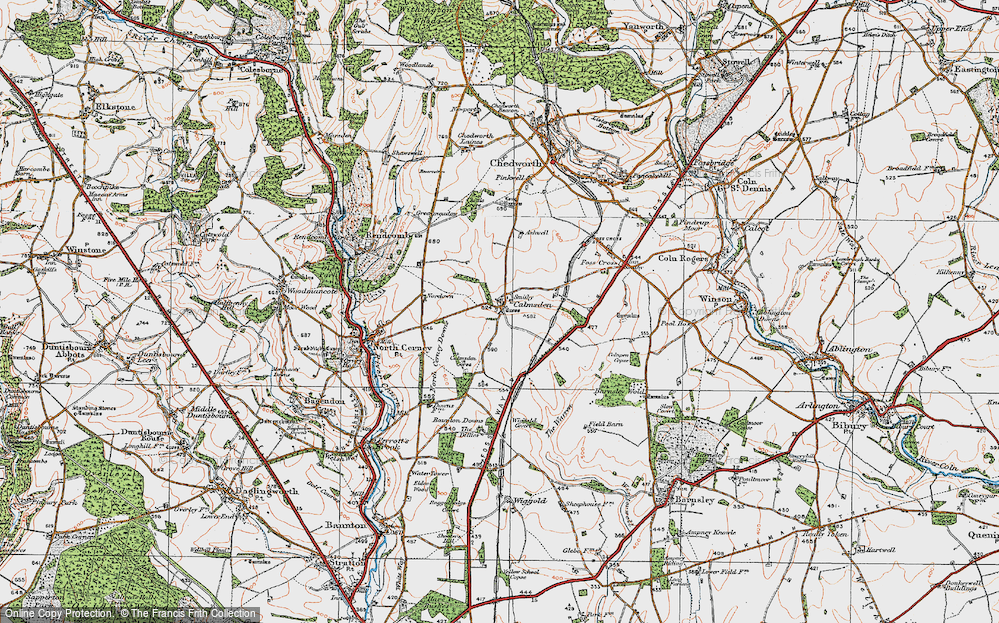 Old Map of Historic Map covering Ampney Downs in 1919