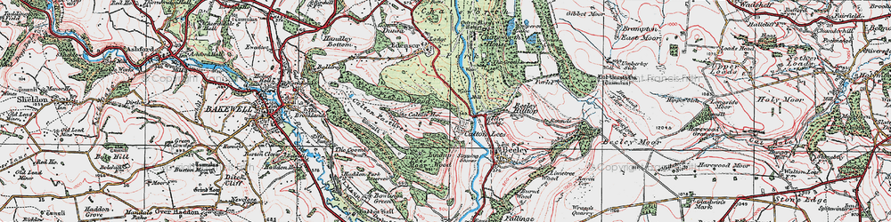 Old map of Beeley Hilltop in 1923