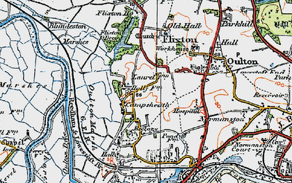 Old map of Blundeston Marshes in 1922