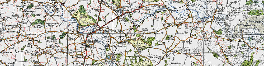 Old map of Campsea Ashe in 1921