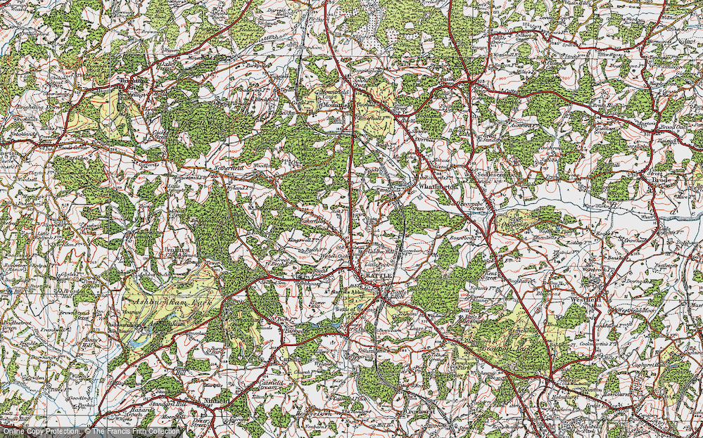 Old Map of Historic Map covering Burnthouse Wood in 1921