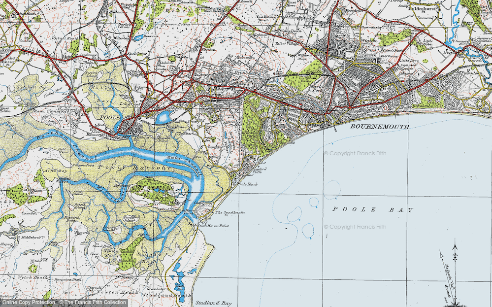 Old Map of Historic Map covering Branksome Chine in 1919