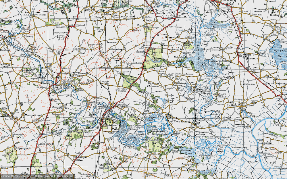 Old Map of Historic Map covering Burntfen Broad in 1922