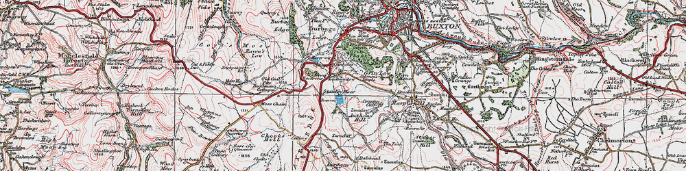 Old map of Axe Edge Moor in 1923