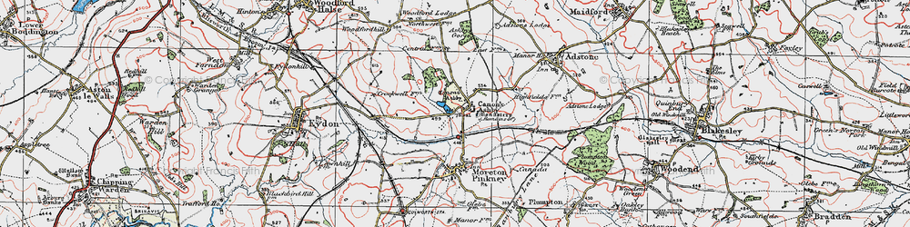 Old map of Canons Ashby in 1919