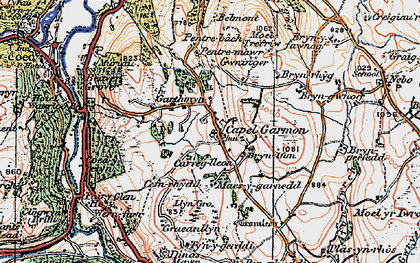 Old map of Bryn Gwnog in 1922