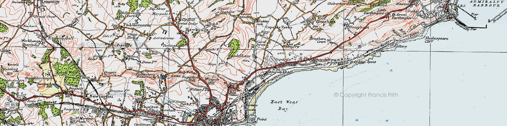 Old map of Capel-le-Ferne in 1920