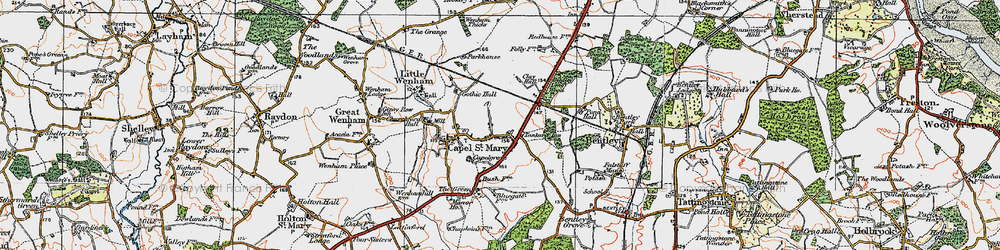 Old map of Capel St Mary in 1921
