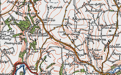 Old map of Bryneurin in 1923