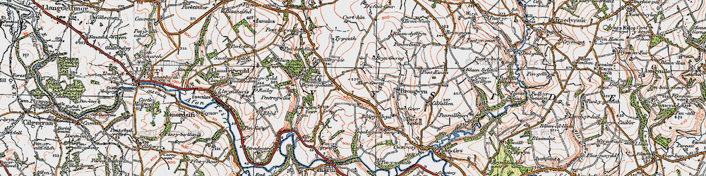 Old map of Bryneurin in 1923